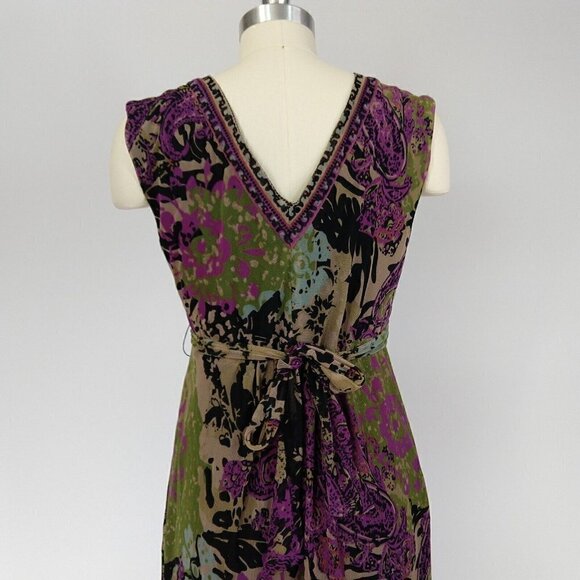 Vintage 90's ICE Mesh Floral Fit & Flare Dress Size 6 Beaded Boho Medallion - Picture 9 of 11